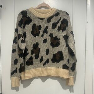 Cotton Emporium Leopard Crewneck Sweater - Beige, Brown & Black